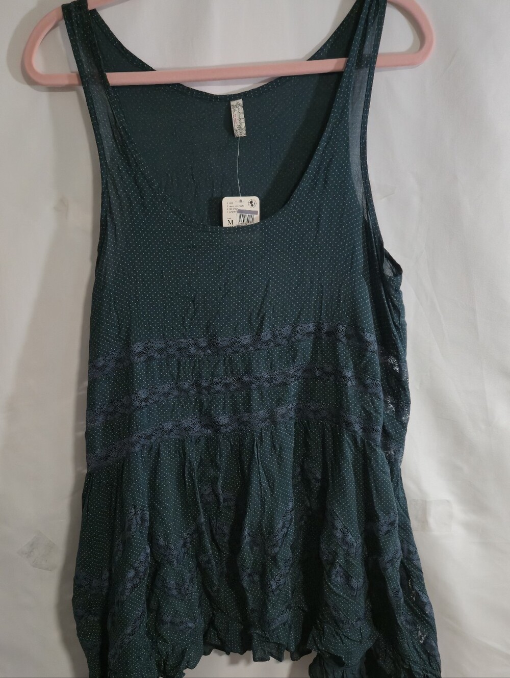 Free People Dark Teal Polka Dot Scoop Neck Tunic Tank - Picture 2 of 9